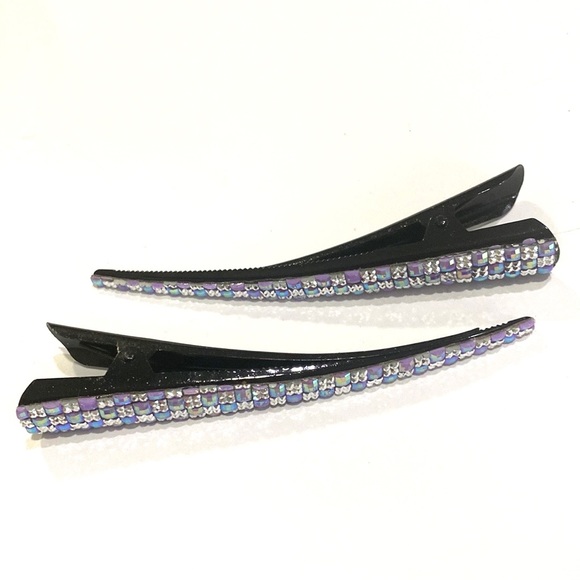 Updo Hair Clips Set Of 2 Shimmering Purple Squares - Picture 2 of 5
